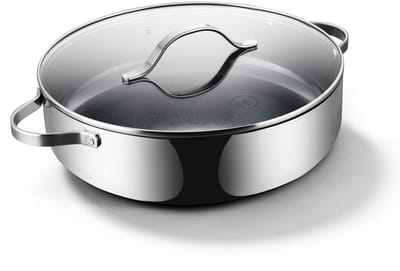 BE Living RVS Hapjespan met Deksel - Ø 32 cm - Sauteerpan - Keramische Braadpan - Inductie Pan - PFAS Vrij Anti Aanbak - Essential Series