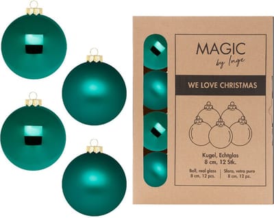 Inge Christmas Goods Kerstballen - 12x - donkergroen - glas - 8 cm