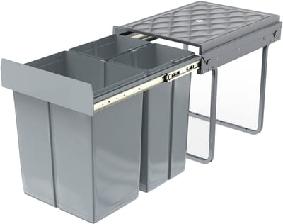 Inbouw-afvalscheidingssysteem, 2 x 10 l + 1 x 20 l, pvc, uittrekbare keukenafvalemmer, 48 x 34 x 42 cm, afvalverzamelaar met deksel, afvalcontainer onder de gootsteen, efficiënte NAIZY
