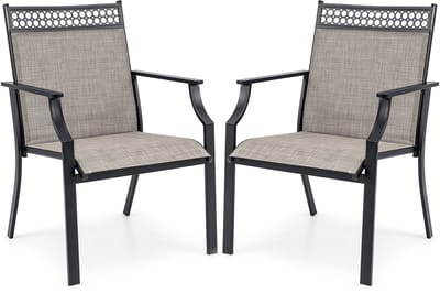 COSTWAY Set van 2 tuinstoelen, terrasstoelen, balkonstoelen met sneldrogende stof en metalen frame, outdoorstoelen, belastbaar tot 150 kg, voor tuin, balkon, zwembad, koffie