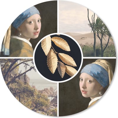 Muismat rond 20x20 cm - Mousepad Meisje met de parel - Natuur - Collage - Ronde muismatten