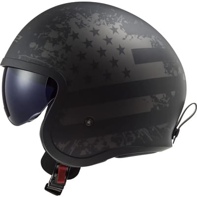 LS2 OF599 Spitfire II Mat Zwart Flag Jethelm - Helm
