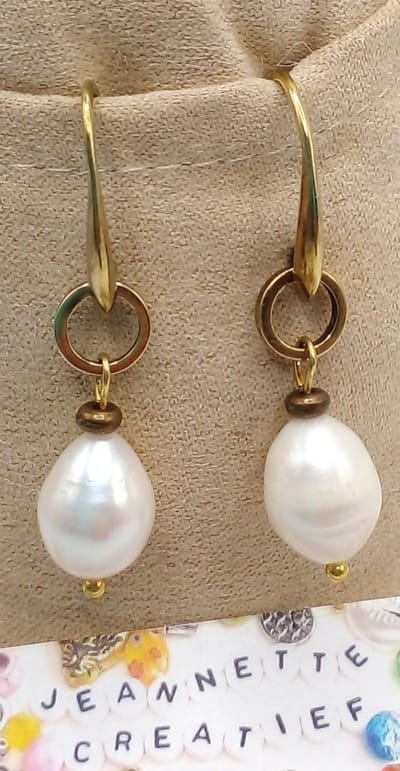 Jeannette-Creatief® - Beach - Zoetwaterparels & Brons - Bronzen Oorbellen - Oorbellen Zoetwaterparels - Zoetwaterparels - Dames Oorbellen - Oorbellen met Parels - Pearls - Cadeau - Feestdagen - Sieraden - Valentijn - Moederdag