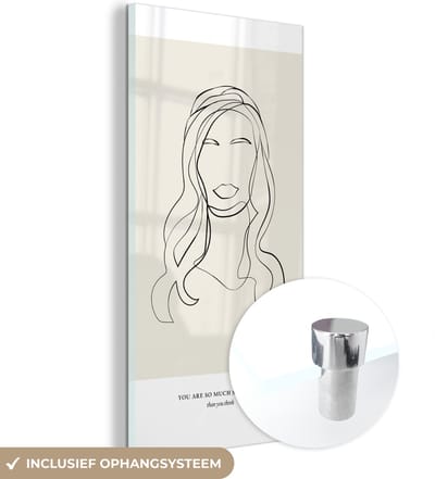 MuchoWow® Glasschilderij 60x120 cm - Schilderij acrylglas - Vrouwen - Quotes - Line art - Tekst - Foto op glas - Schilderijen