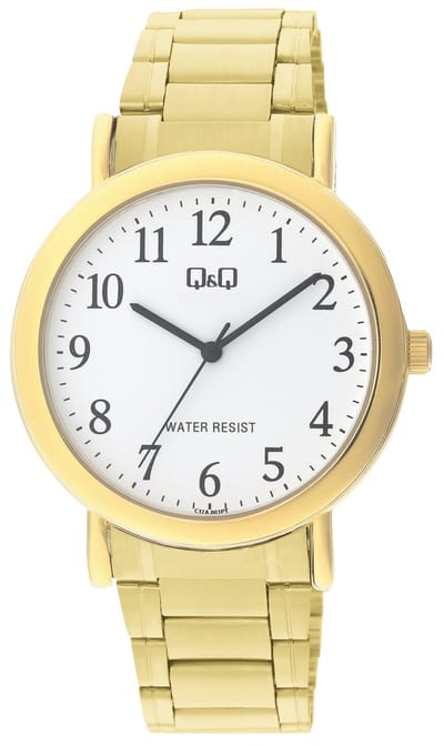 Q&Q C17A-003PY - Horloge - Analoog - Heren - Mannen - Stalen band - Rond - Metaal - Cijfers - Goudkleurig - Wit