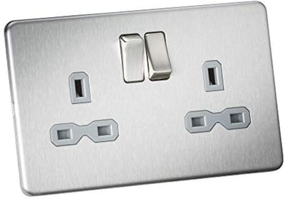 Dubbele schroefloze socket 230V - Geborsteld chroom