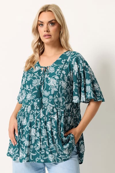 Yours Groene Paisleyprint Top Met Strikhals Size 42