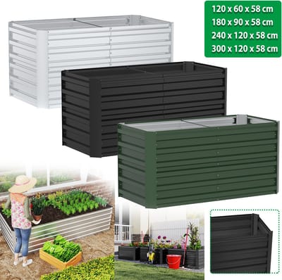 Froadp 120x60x58cm Verhoogd bed Gegalvaniseerd staal Groentebed Kruidenbed Plantenkist Koude bak Verhoogde bedden-set Plantbed Groentebed Bloembak voor bloembed, tuin en terras Rechthoekig-groen