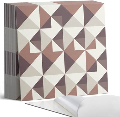 Coloray Plaktegels - Geometrisch patroon met driehoeken Zelfklevende Tegels - 20 cm x 20 cm - Beige Plaktegels - 20 stuks - Vierkant PVC Tegels - Plaktegels Badkamer - Plaktegels Vloer - Vinyl Tegels - Wandtegel Zelfklevend