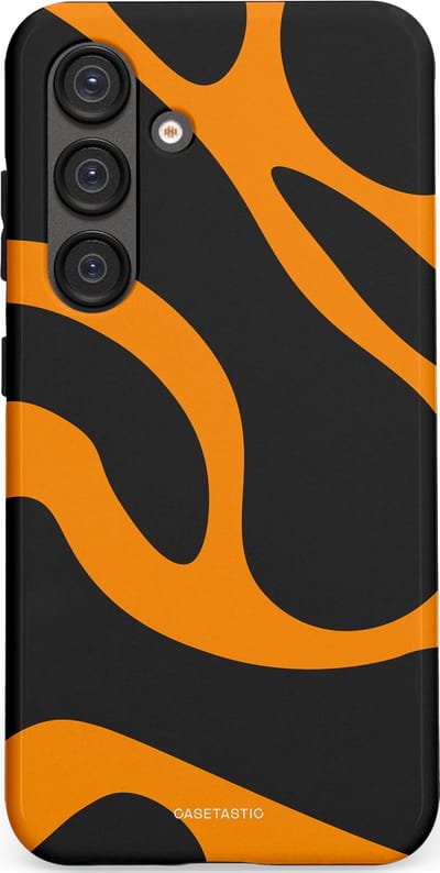 Casetastic hoesje geschikt voor Samsung Galaxy S25 - Dubbellaagse bescherming - Katachtige Oranje Tijger Strepen - Fashion Case - Zwart Oranje