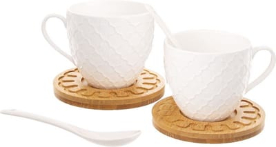 Kop en Schotel Porselein Wit WHITELINE 250 ml 2 stuks - Koffiekopjes - Theekopje - Kopjes - Theemokken - Mokken