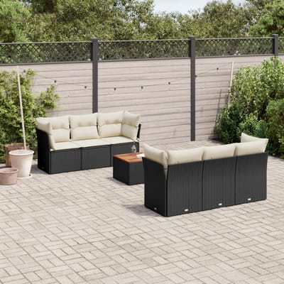 vidaXL - 7-delige - Loungeset - met - kussens - poly - rattan - zwart