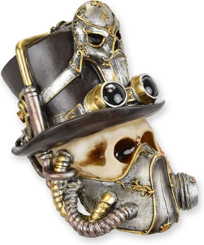 Polyresin steampunk schedel – decoratieve schedel met industriële tandwielen – steampunk interieurdecoratie voor woonkamer of kantoor