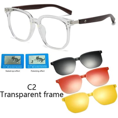 1/4 inch 1 Magnetische Clip-on Myopie Zonnebril Op Sterkte Heren Optisch Transparant Montuur Zonnebril UV Bescherming 4 IN 1 SUNGLASSES