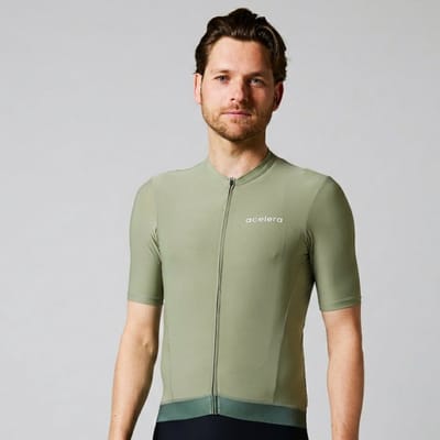 Acelera Essential Wielershirt - Fietsshirt Heren Korte Mouw - Wielrenshirt - Fietskleding - Lime Stone - Maat M