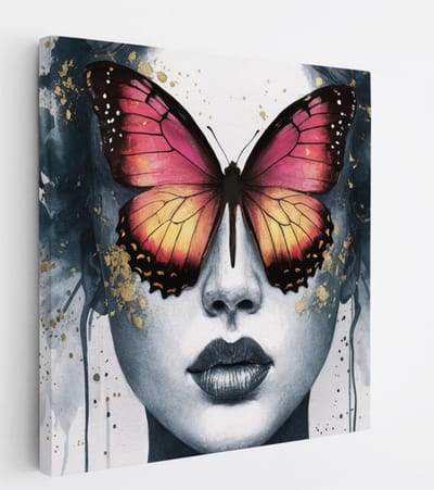 Saammp Canvas Schilderij - Vrouw met grote vlinder - abstract - 20x20 - Foto op canvas - Wanddecoratie - Muurdecoratie Woonkamer - Slaapkamer decoratie - Canvas Print