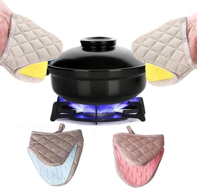 Famanu – 2 Pcs Mini-ovenwanten Hittebestendig Antislip Siliconen Katoenen Handschoenen met Ophanglus voor Magnetron en Oven - Ovenhandschoenen - met de Flexibiliteit van Katoen - voor Koken en Bakken
