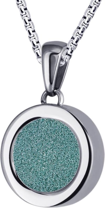 Quiges 12mm Mini Munt Hanger Zilverkleurig RVS Glans met Glitter Turkoois Munt en Box Ketting Ankerketting 42-46cm