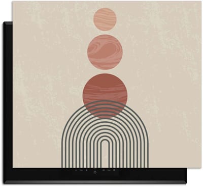 KitchenArt - Zen Circles – Japandi Inductie Beschermer - 52x35 cm - Kookplaat Beschermer - Luxe Afdekplaat Inductieplaat - Anti-slip & Oprolbaar - Beschermmat Inductiekookplaat