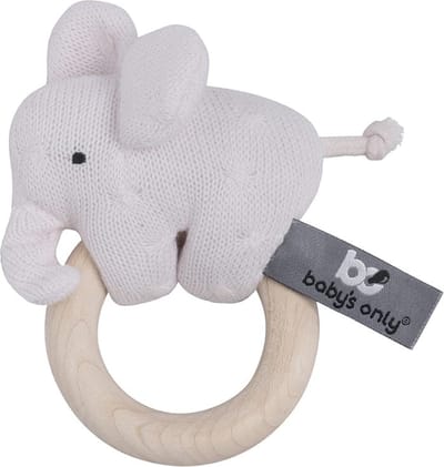 Baby's Only Houten baby rammelaar olifant gebreid - Classic Roze - Baby cadeau