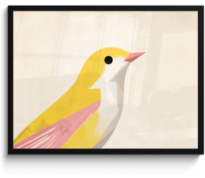 Poster in lijst - Fotolijst 70x50 cm - Posters - Vogel - Minimalistisch - Geel - Posterlijst zwart - Decoratie - Wanddecoratie woonkamer - Muurdecoratie slaapkamer