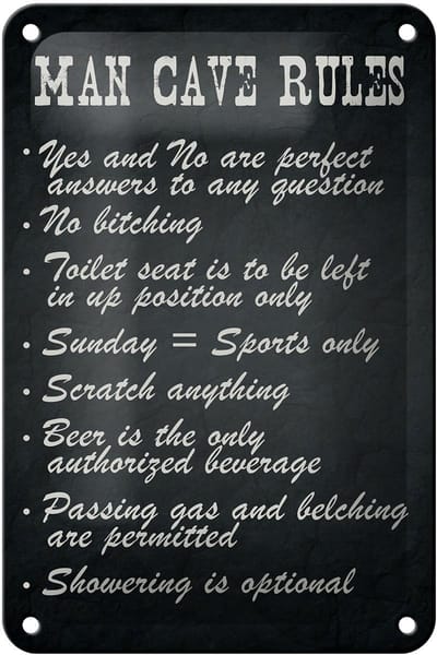 Blechschild Spruch 12x18cm man cave rules Männer Regeln