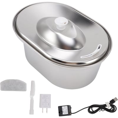 Fontaine à eau pour animaux de compagnie Silencieuse 4L Grande capacité Acier inoxydable Distributeur d'eau automatique pour chat chien