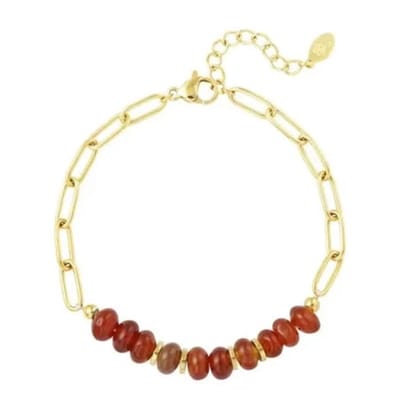 Yehwang Armband Chunky met steentjes Stone goud cognac
