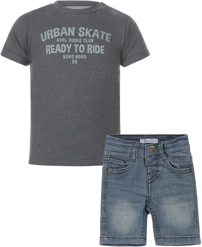 Koko Noko - Dirkje - Kledingset - 2delig - Blue Jeans - Shirt Steel Blue - Maat 86