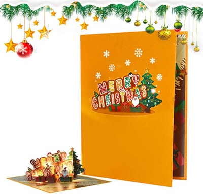 3D Wenskaarten - Muziek Licht Kaarten - Feestelijke Groeten - Met Muziek en Licht - 30x20x5cm Uitgevouwen