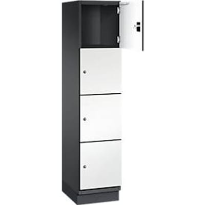 C+P Cambio lockerkast, 1 vak, 4 vakken, met plint, B 400 x D 525 x H 1980 mm, zwart-grijs/wit
