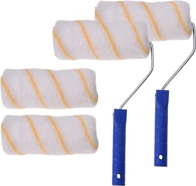 FX Tools Verfrollers set 15 cm voor muren met beugel - 4x stuks - Schilderen materiaal - Acryl en waterbasis verf - Muurverf