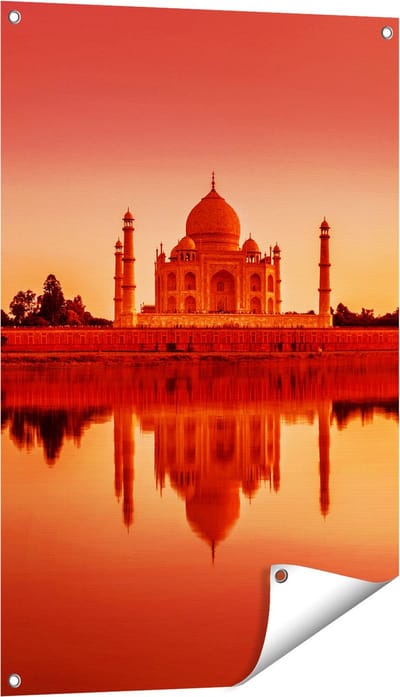 Gards Tuinposter Taj Mahal bij Zonsondergang - 60x90 cm - Tuindoek - Tuindecoratie - Wanddecoratie buiten - Tuinschilderij
