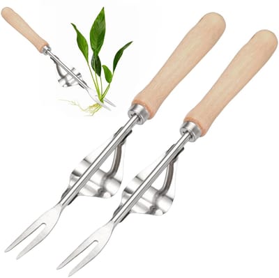 Dailygoods- Onkruidsteek 2 Stuks - Handonkruidsteker - Roestvrij Staal - Houten Handvat - Handmatige Wiedmachine - Tuingereedschap - Onkruidwieder