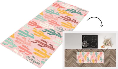 Keukenloper - Loper keuken - Cactus - Patronen - Roze - 120x50 cm - Keukenloper vinyl