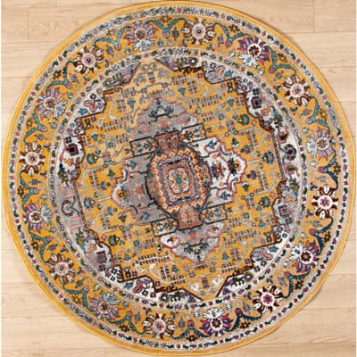 Muratap Picasso sedona rond vintage vloerkleed multi / geel laagpolig- 160 cm rond