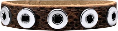 Quiges Dames Leren Armband voor 12mm Drukknopen/Chunks Bruin - EBK041