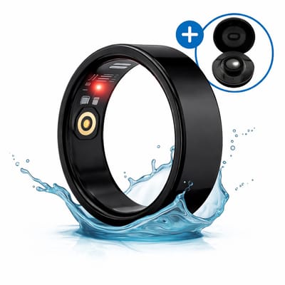 SyncGear Smart Ring - Slimme Ring voor Heren & Dames Met Oplaadcase – Menstruatiecyclus - Activity Tracker - SpO2 - Stappenteller - Hartslagmeter - Nederlandse App - Maat 7 (Europese Maat 54) - Kleur: Zwart