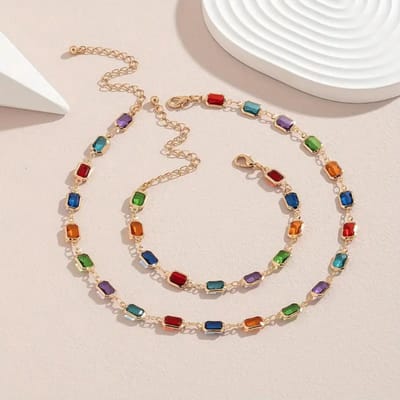 Livano Ketting + Armband - Dames - Staal - Nep zilver - Met Hanger - Kleurrijk