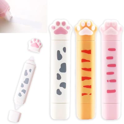 Set van 3 Kawaii Correctietape in Kattenpoot Vorm - Handige Stationery voor School en Kantoor, Perfect voor Fouten Verbeteren en Markeren