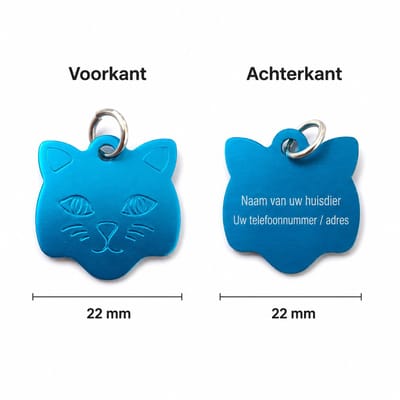 Blauw Katten Naamplaatje voor Huisdier – Gepersonaliseerde Kattenpenning met Naam, Telefoonnummer of Adres – Aluminium ID Tag voor Kat, Kitten, Halsband, Poezenpenning – 22 mm