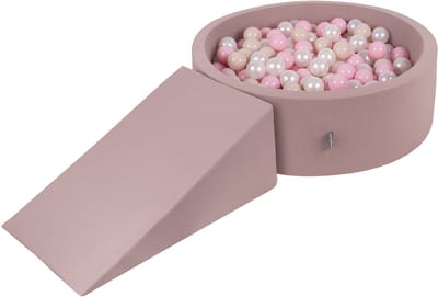 KiddyMoon Schuim speelplaats met helling en ballenbad 100 ballen - Foam hindernisbaan baby - Wasbare hoes - Heide: Pastelbeige Poederroze Parelmoer