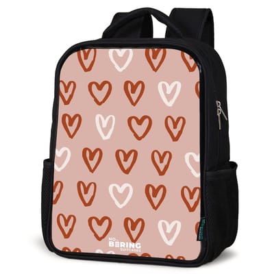 NoBoringSuitcases.com® - Rugzak zwart - Schooltas jongen & meisje - Hartjes patroon in roze en wit - Rugtas voor school - Boekentas kind - Schoolrugzak - Kinderrugzak