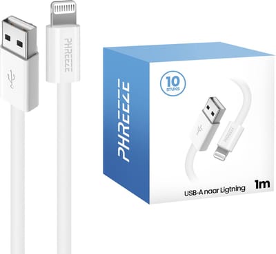 Voordeelpak geschikt voor iPhone 13 oplaadkabels - 1 meter - Wit - 10 pack