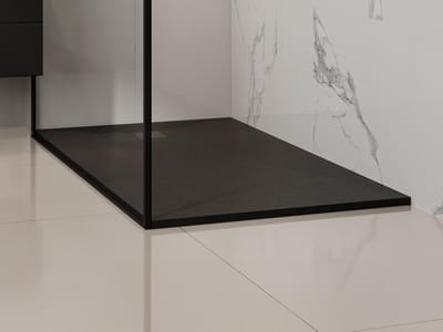 Vente-unique Douchebak van hars om te plaatsen of in te bouwen - Zwart- 160 x 90 cm - Snijdbaar - MIRNOSA