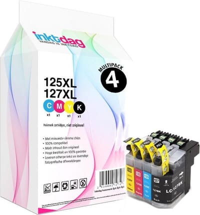 Inktdag inktcartridges voor Brother LC125XL / LC127XL, LC-125xl/LC-127xl multipack van 4 kleuren (1*BK, C, M en Y)