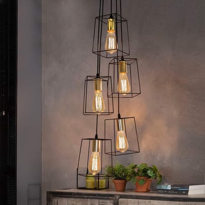 Glitzerlife - 5-lichts vintage industrieel hanglamp met metalen kooi-design