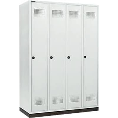 Schäfer Shop Genius Kledinglocker met fitting, 4 compartimenten, 300 mm compartimentbreedte, draaigrendelslot, lichtgrijs