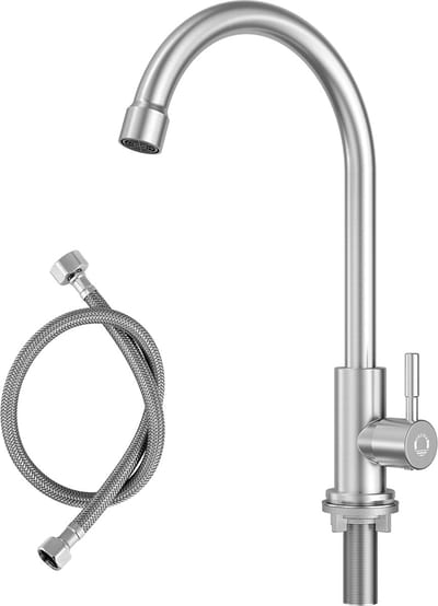 CECIPA Max Keuken kraan - Koud water Keukenkraan - 360° draaibare keukenkraan - Handdouche - Roestvrij staal - Flexibele Slang