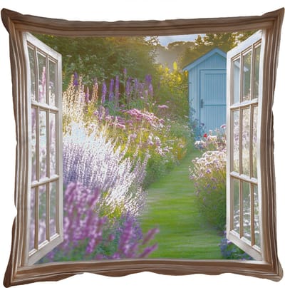 Sierkussens - Kussentjes Woonkamer - 50x50 cm - Doorkijk - Bloemen - Raam - Natuur